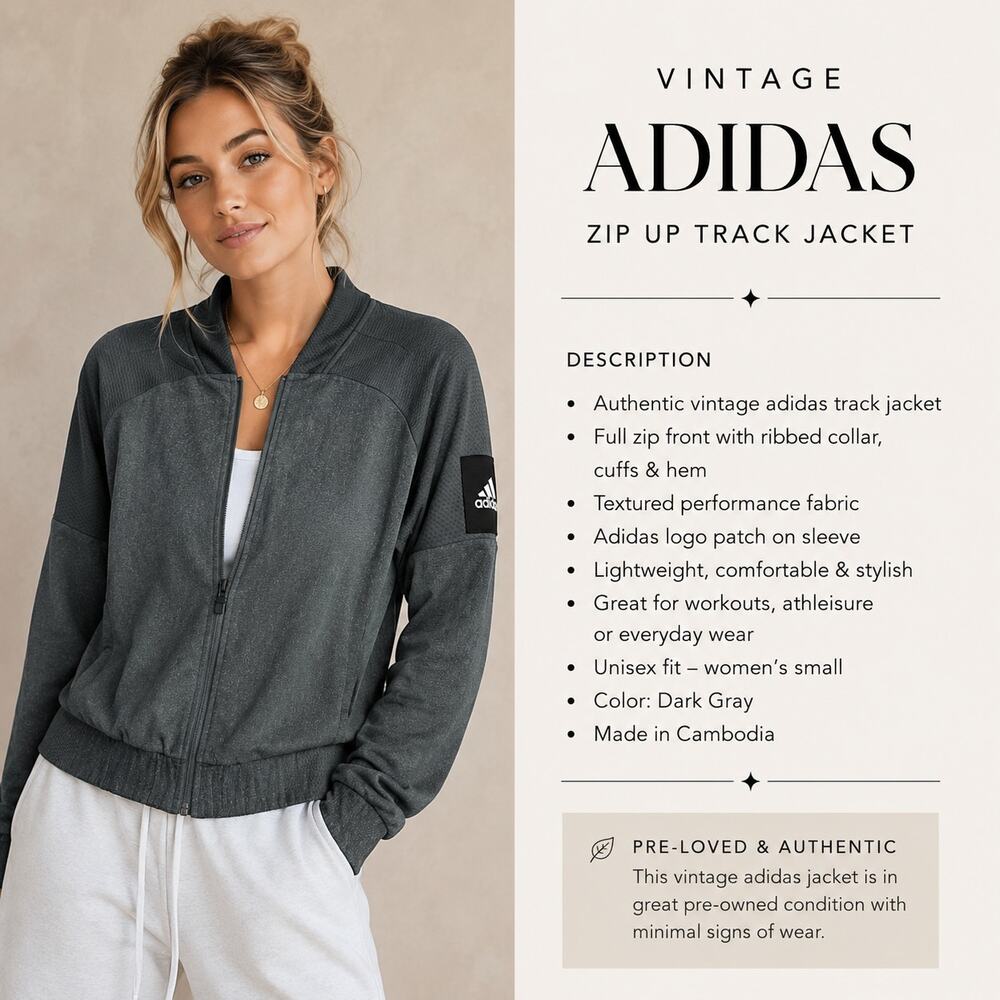 Adidas Vintage Women’s Gray Full Zip Track Jacket Textured Small Y2
